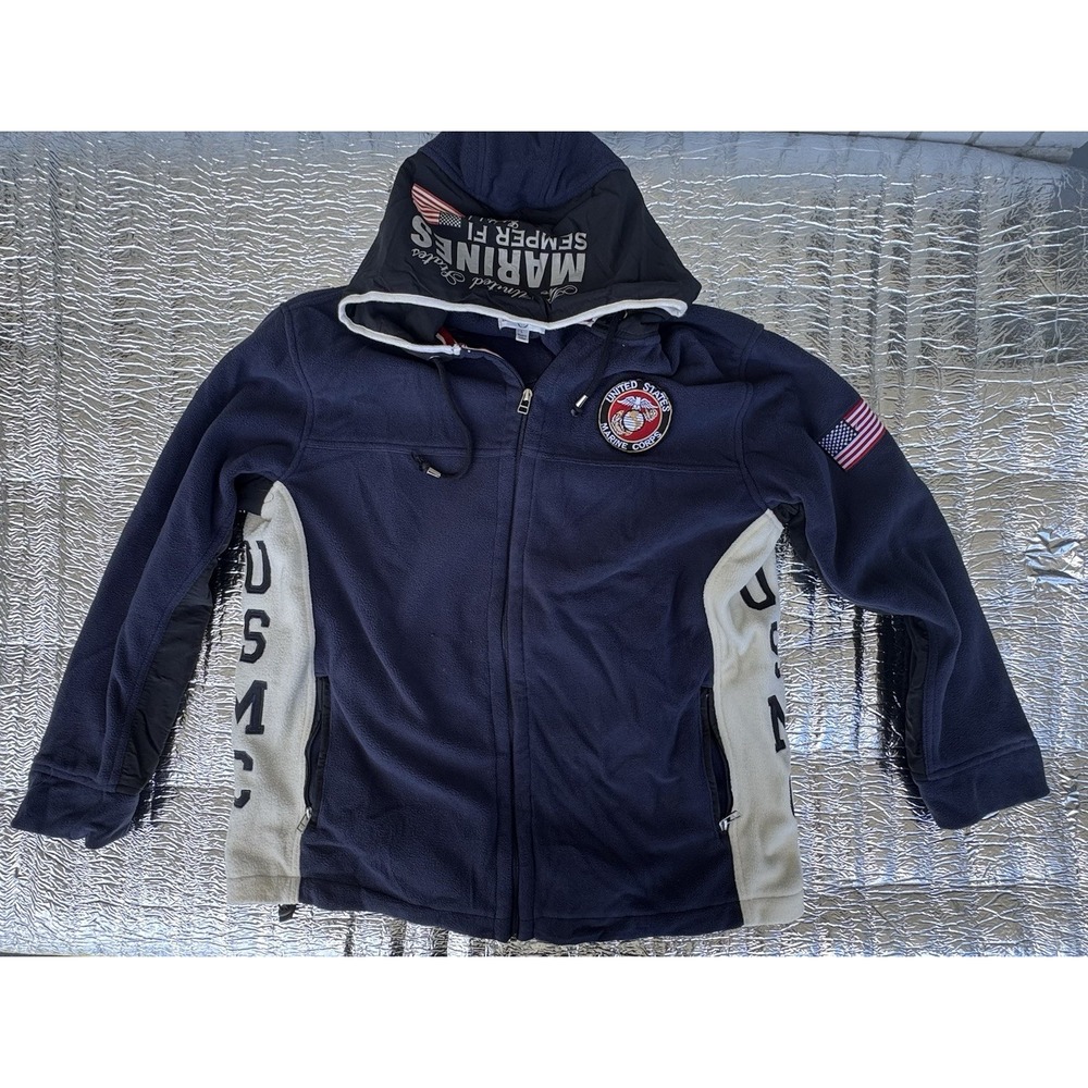 Bradford Exchange US Marines Semper Fi Fleece Jacket Men's Large Hooded Full Zip